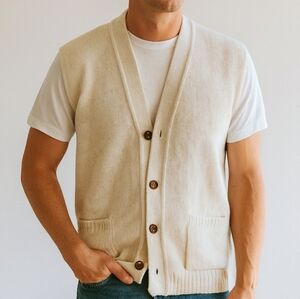 Vintage 70s 80s Janzen Men's Cream Knit Button-Front Sweater Vest Size XL